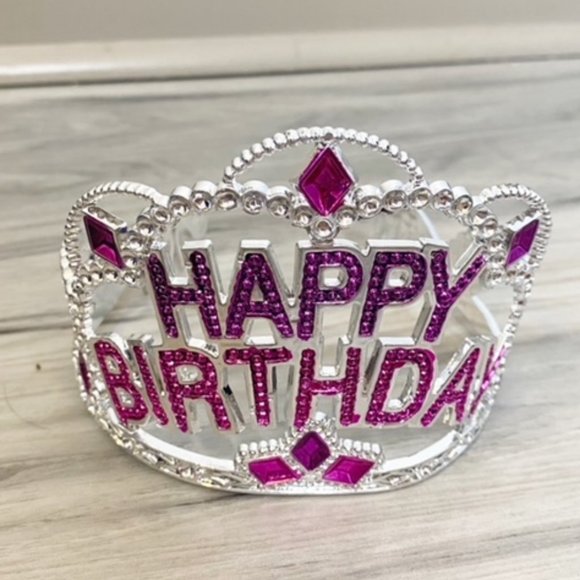 Happy Birthday Pink & Silver Jewel Crown Tiara